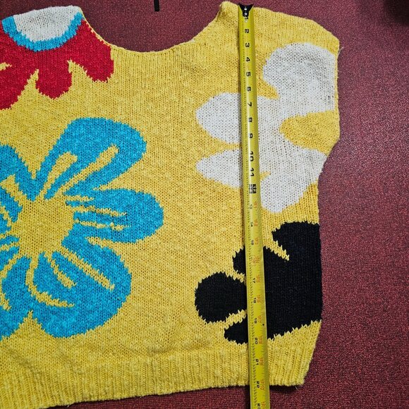 Vtg Colors By Brooks Linen Floral Knit Sweater L Yellow Multi Relaxed Coastal - Picture 6 of 6